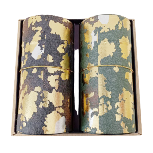 Set de 2 boîtes à thé de 200g feuilles dorées