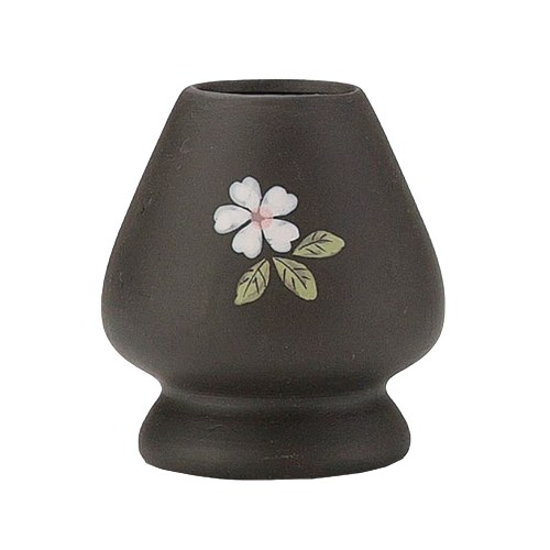 Support à fouet matcha "Tokoname "noir avec fleur