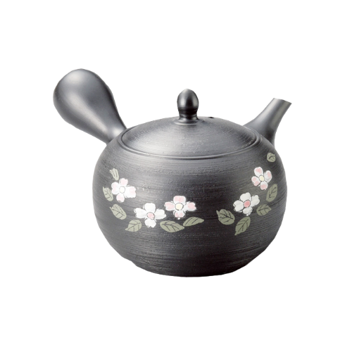 Grande théière Tokoname noire motifs fleurs roses 460 cl