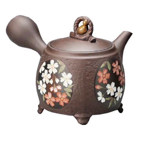 Kyusu Tokoname brune sakura et couvercle avec calebasse